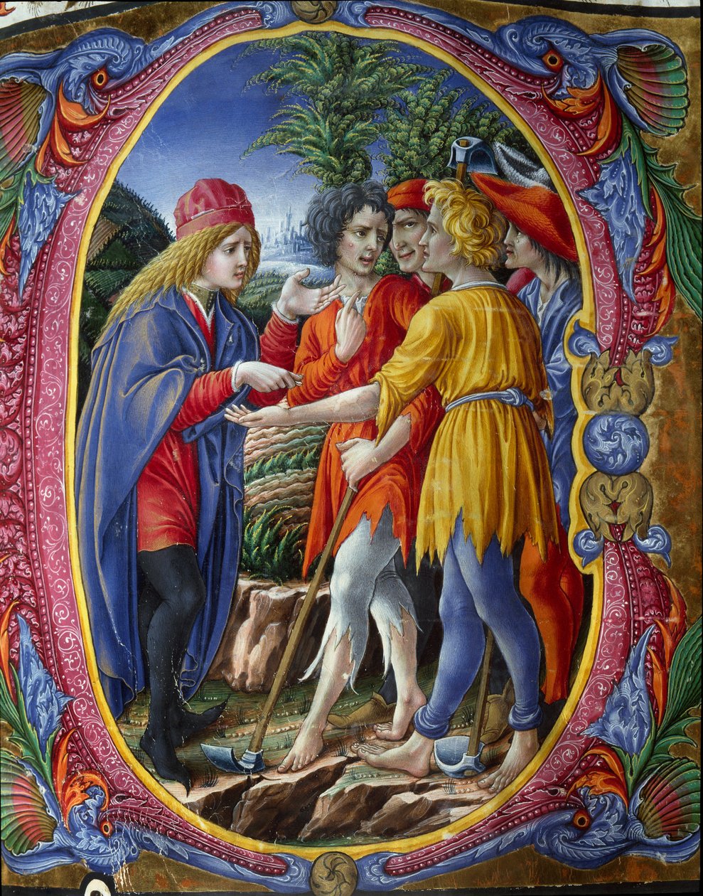 Lettrine décorée représentant la parabole des vignerons meurtriers - (c.1445 1527) Liberale da Verona