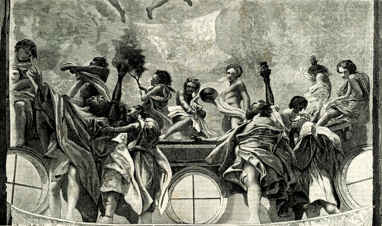 Assomption de la Vierge, détail de la fresque de Corrège, dôme de la cathédrale de Parme, Émilie-Romagne, Italie, gravure sur bois de Le cento città d