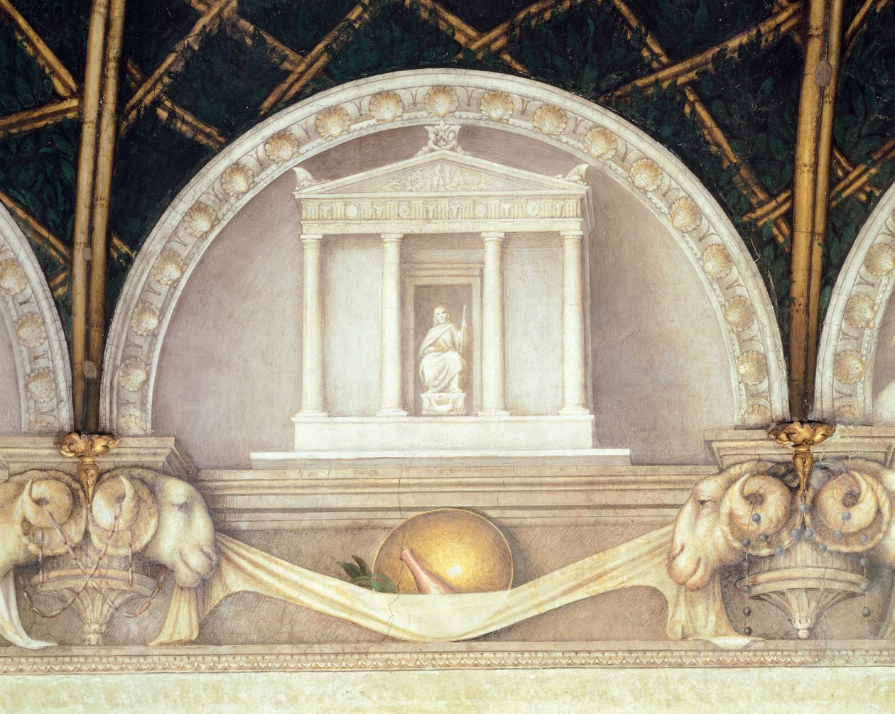 Lunette montrant le Temple de Jupiter, fresque par Antonio Allegri Da Correggio (1489-1534) Chambre de l
