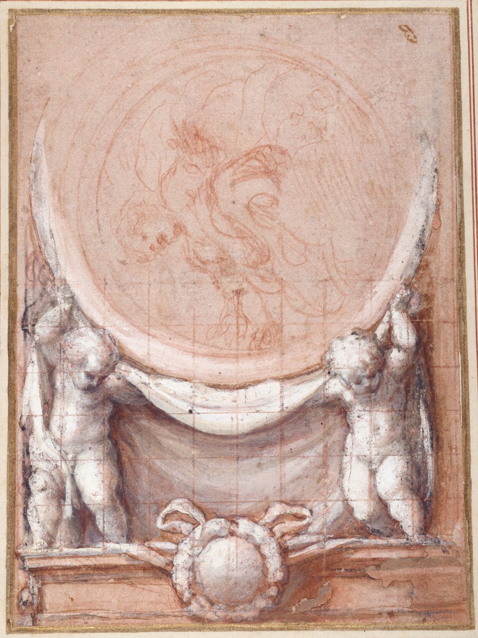 Deux putti soutenant un médaillon sur lequel le Christ porté par les nuages est représenté - (c.1489 1534) Correggio