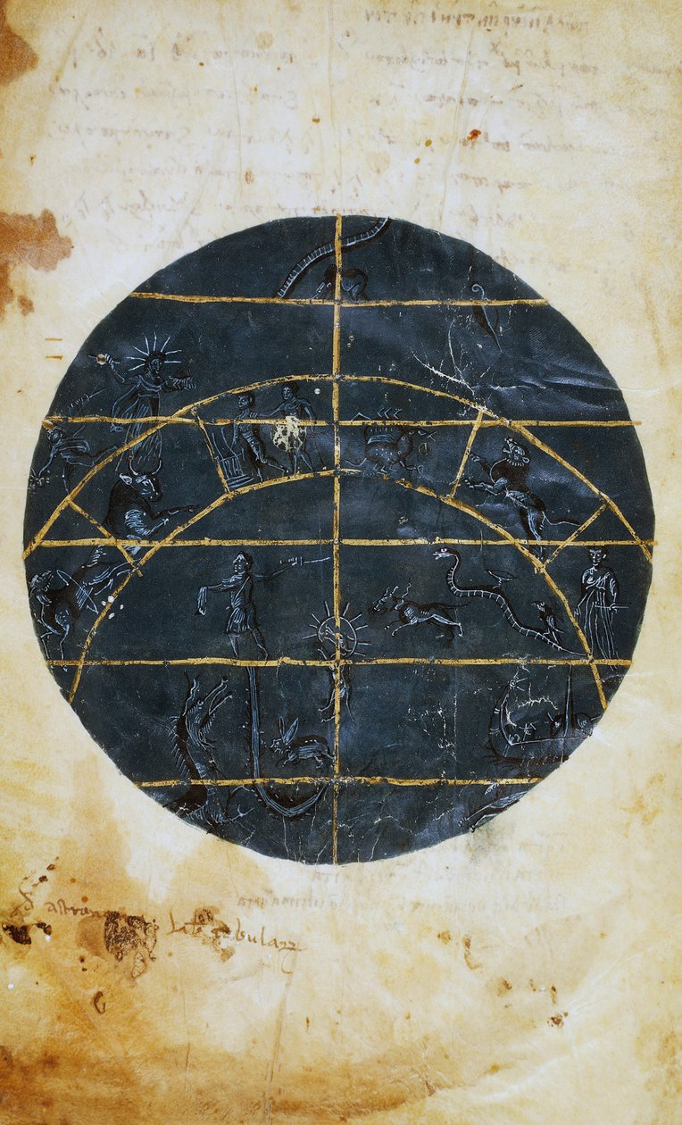 Hémisphère céleste nord, miniature, table astronomique de Ptolémée (ca 100-175), civilisation hellénistique - (c.90 168)(after) Ptolemy