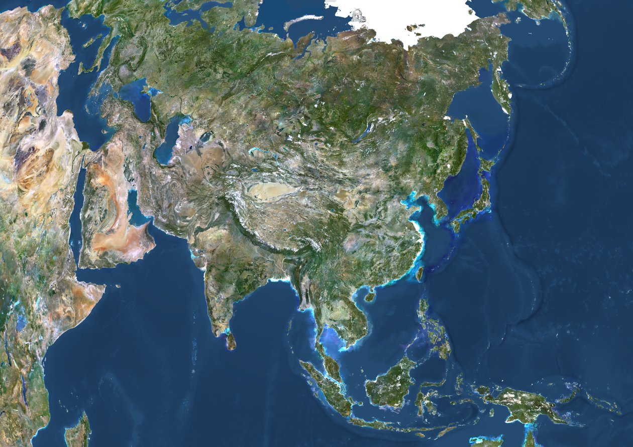 Asie, image satellite en vraies couleurs - Unknown