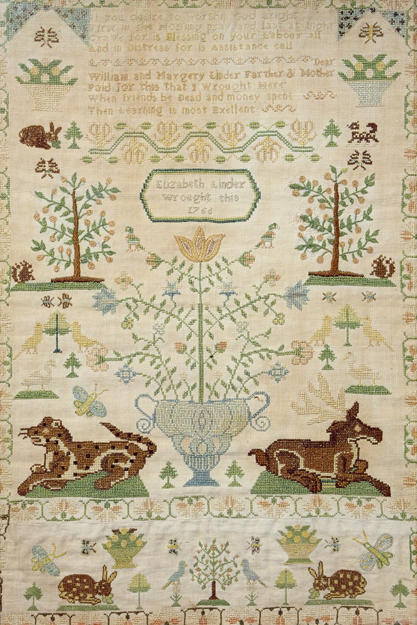 Marqueur en point de croix avec une prière, réalisé par Elizabeth Linder, 1756 - Unknown