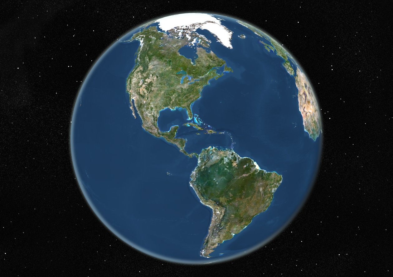 Globe centré sur les Amériques, image satellite en vraies couleurs - Unknown