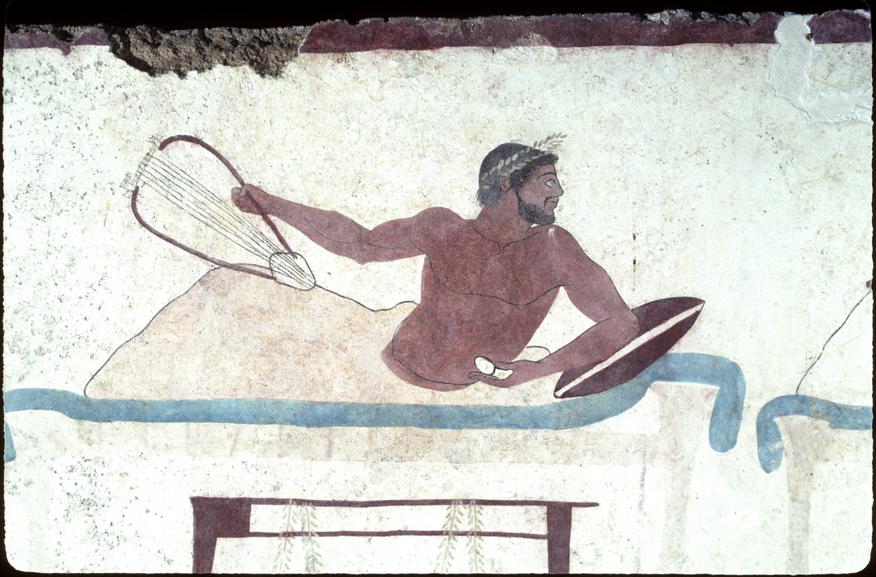 Peinture grecque de la Tombe du Plongeur, Paestum, 480 av. J.-C. Scène de banquet, Italie - Unknown