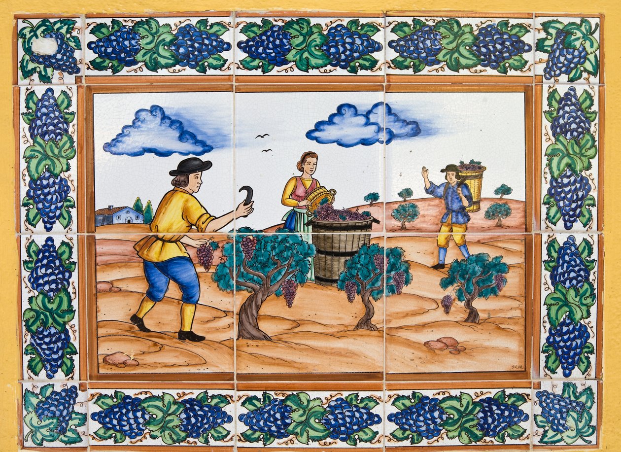 Carreaux de céramique espagnole moderne de style XVIIe ou XVIIIe siècle montrant des ouvriers de vignoble coupant des grappes de raisin - Unknown