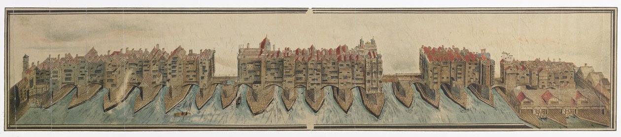 Vieux pont de Londres vers 1600, copié par W. Griggs en 1881 d