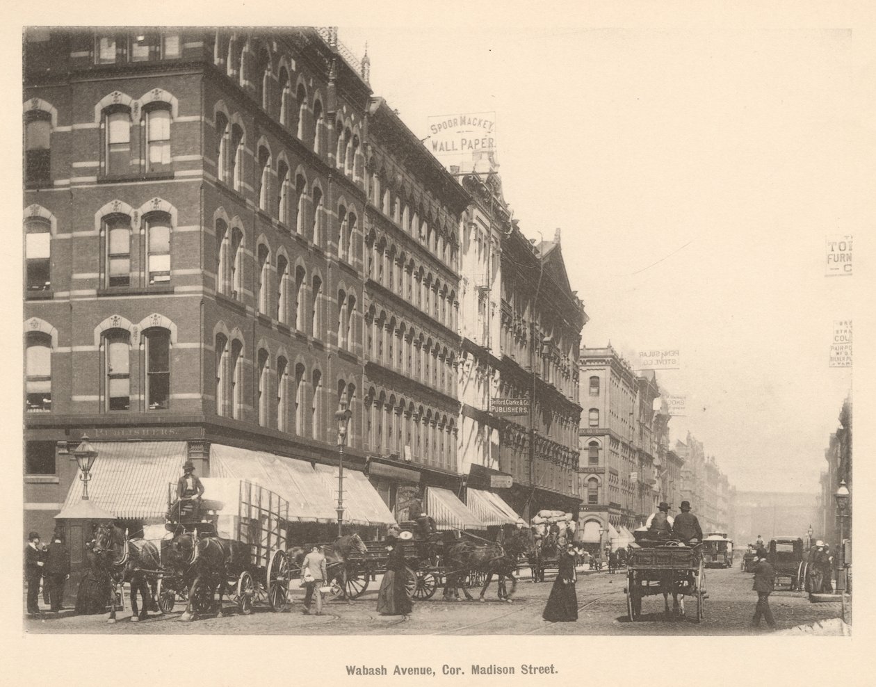 Vue du coin de Wabash Ave. et Madison St., Chicago, 1889 - American Photographer