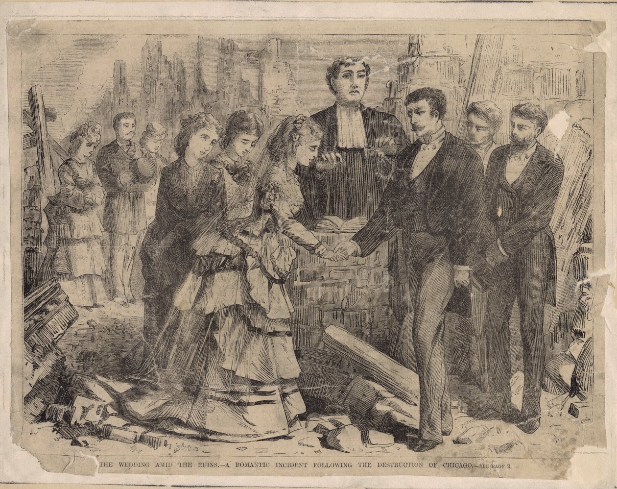 Un mariage parmi les ruines - Un incident romantique après la destruction de Chicago, illustration de Harper