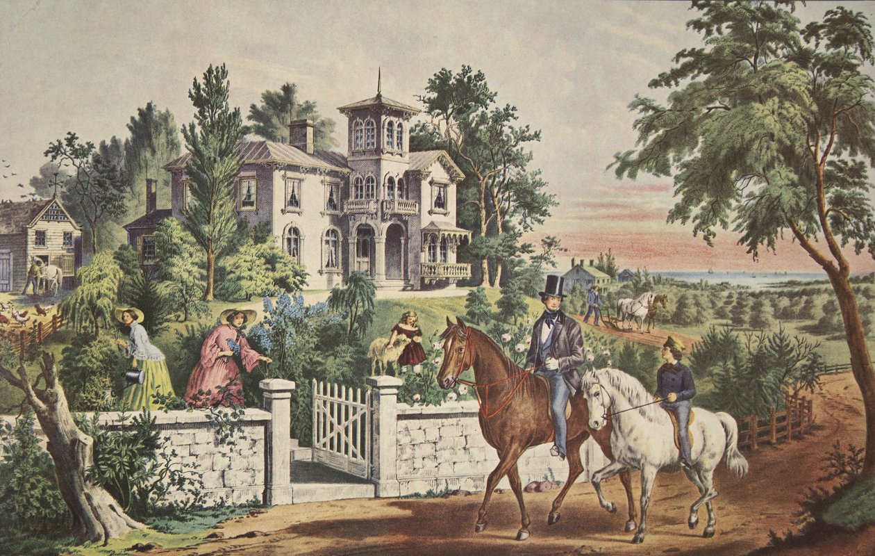 Vie à la campagne américaine - Matin de mai, pub. 1855, Currier & Ives - American School