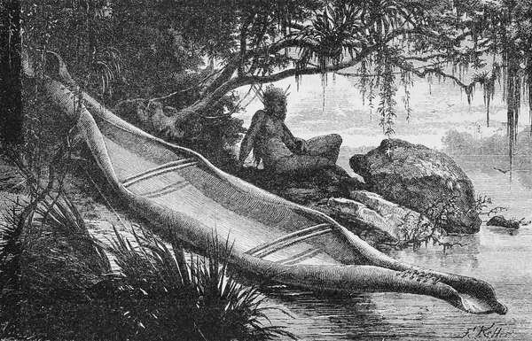 Canoë en écorce des Indiens sauvages, de Les rivières Amazone et Madeira, par Franz Keller, 1874 - American School