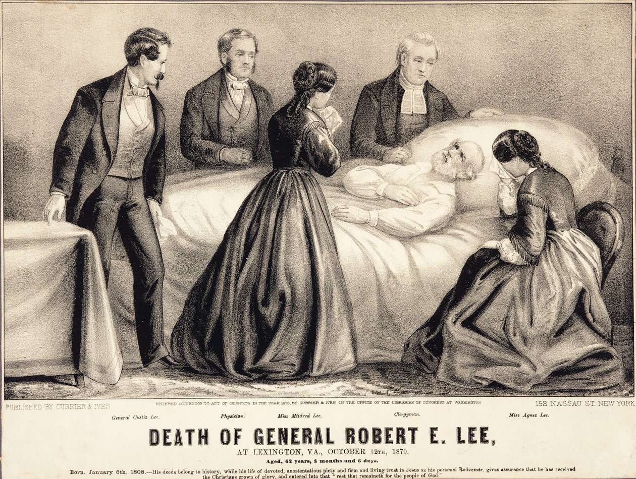 Mort du général Robert E. Lee, à Lexington, Virginie, 12 octobre 1870, âgé de 62 ans, 8 mois et 6 jours, publié en 1870 - American School