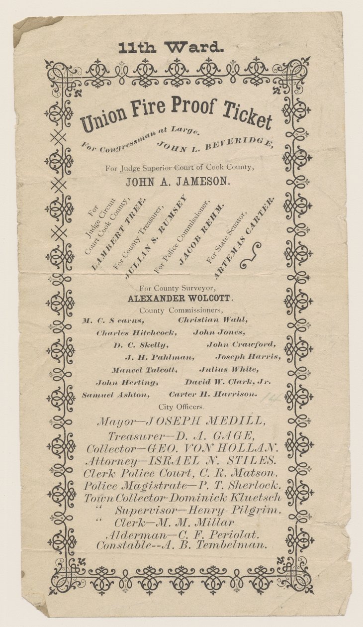 Prospectus du 11e quartier Union Fire Proof Ticket, Chicago, 1871 - American School