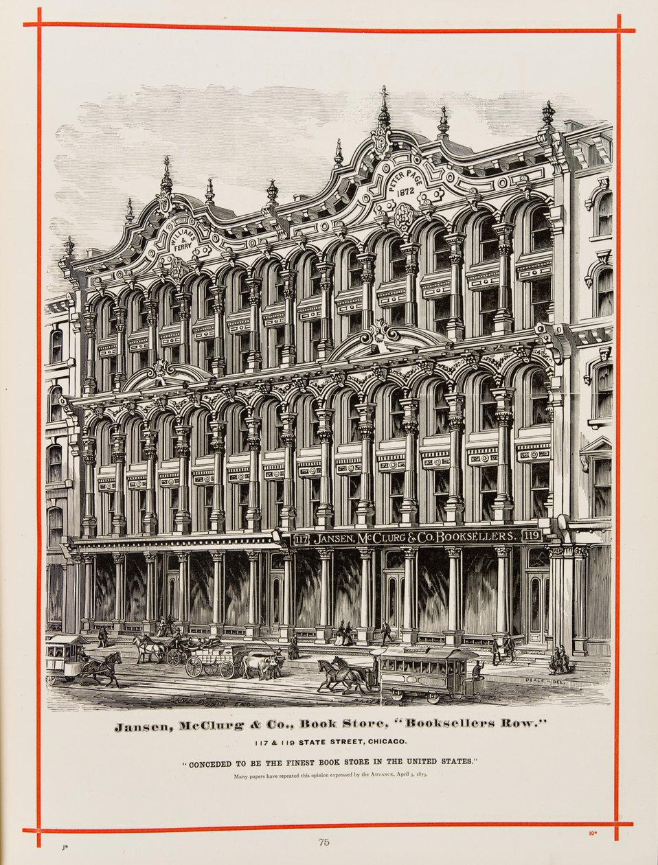 Librairie Jansen, McClurg and Company au 117 et 119 State St., Chicago. Illustration dans The Merchants and Manufacturers of Chicago Illustrated, 1873 - American School