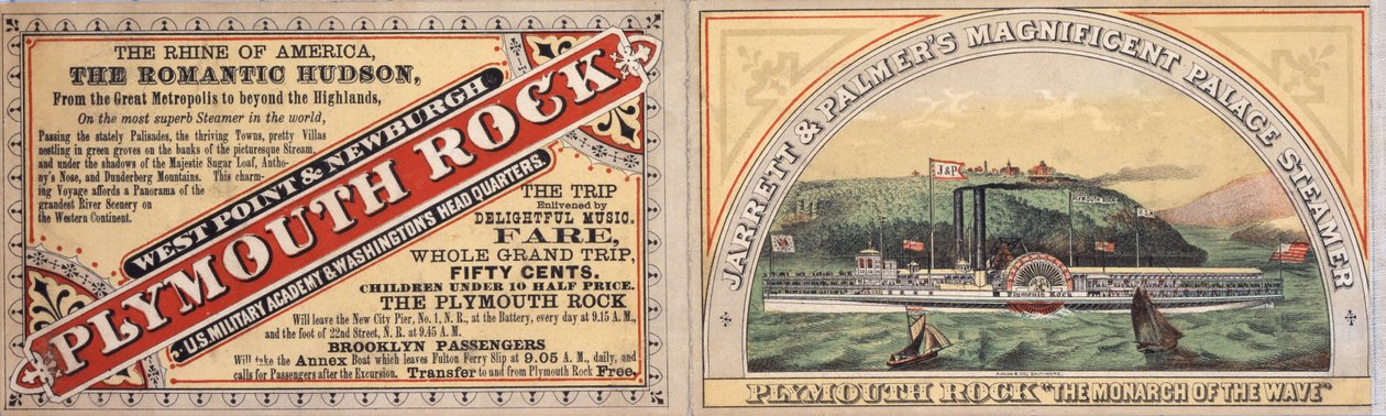 Publicité pour le Bateau à Vapeur Plymouth Rock, recto - American School