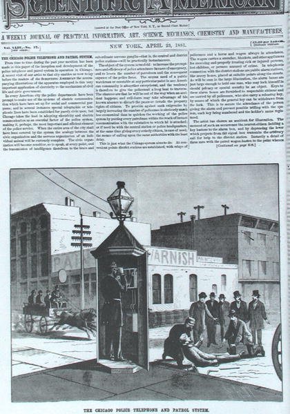 Le système de téléphone et de patrouille de la police de Chicago, du Scientific American, 23 avril 1881 - American School
