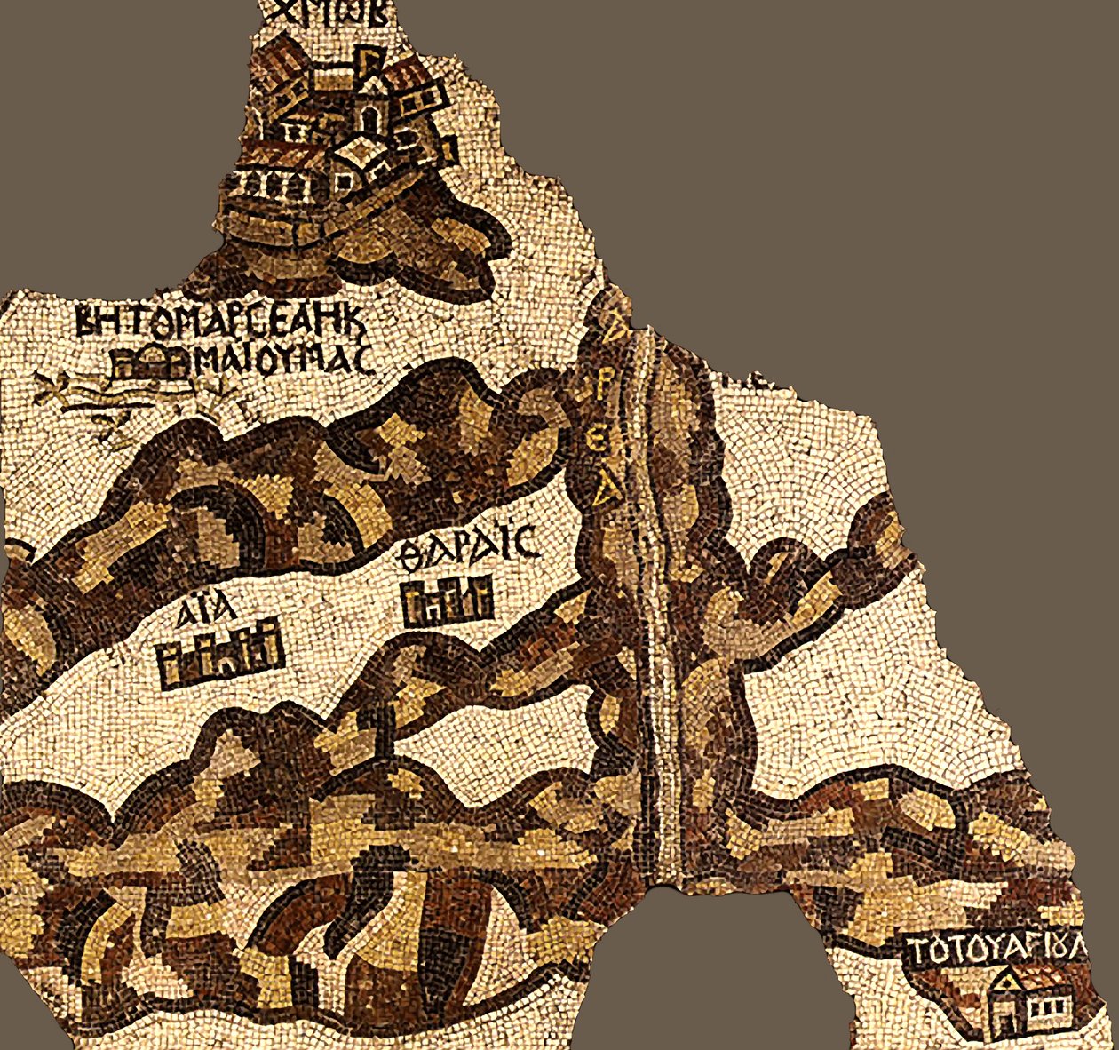 La rivière Zared sur la carte de Madaba (mosaïque) - Byzantine School