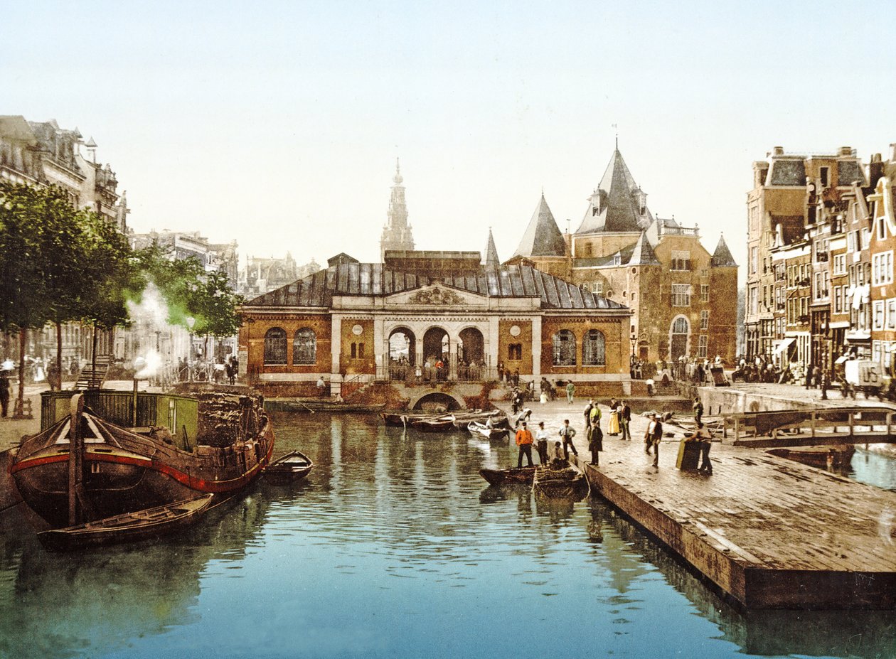 Marché aux poissons et Bourse, Amsterdam, Pays-Bas, pub. vers 1900 - Dutch Photographer