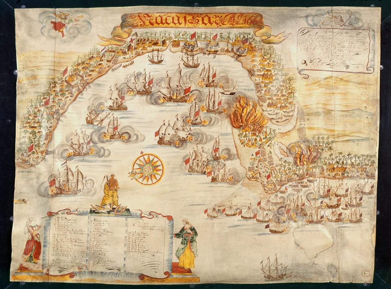 La ville de Makassar, tenue par les Portugais et prise par les Néerlandais en 1660 - Dutch School