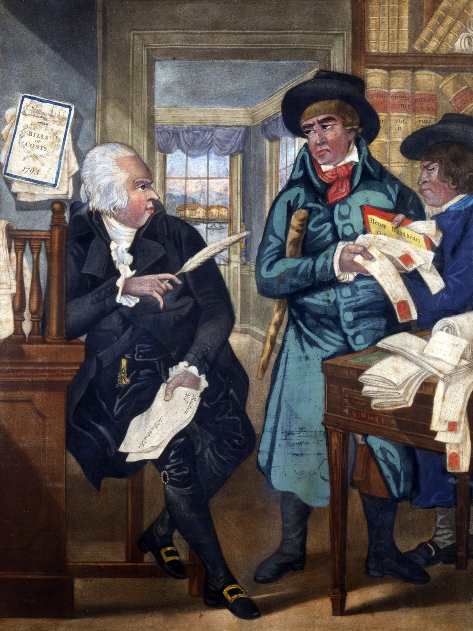 Un huissier et un avocat - Un match pour le diable, vers 1780, imprimé et vendu par Carington Bowles, 1793 (mezzotinte coloriée à la main) - English School