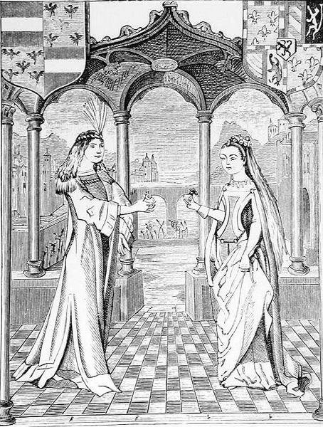 Entrevue de fiançailles, illustration de Science et Littérature au Moyen Âge et à la Renaissance, écrit et gravé par Paul Lacroix, 1878 - English School