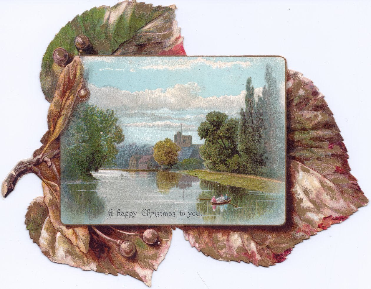 Carte en forme de feuille victorienne avec une peinture d