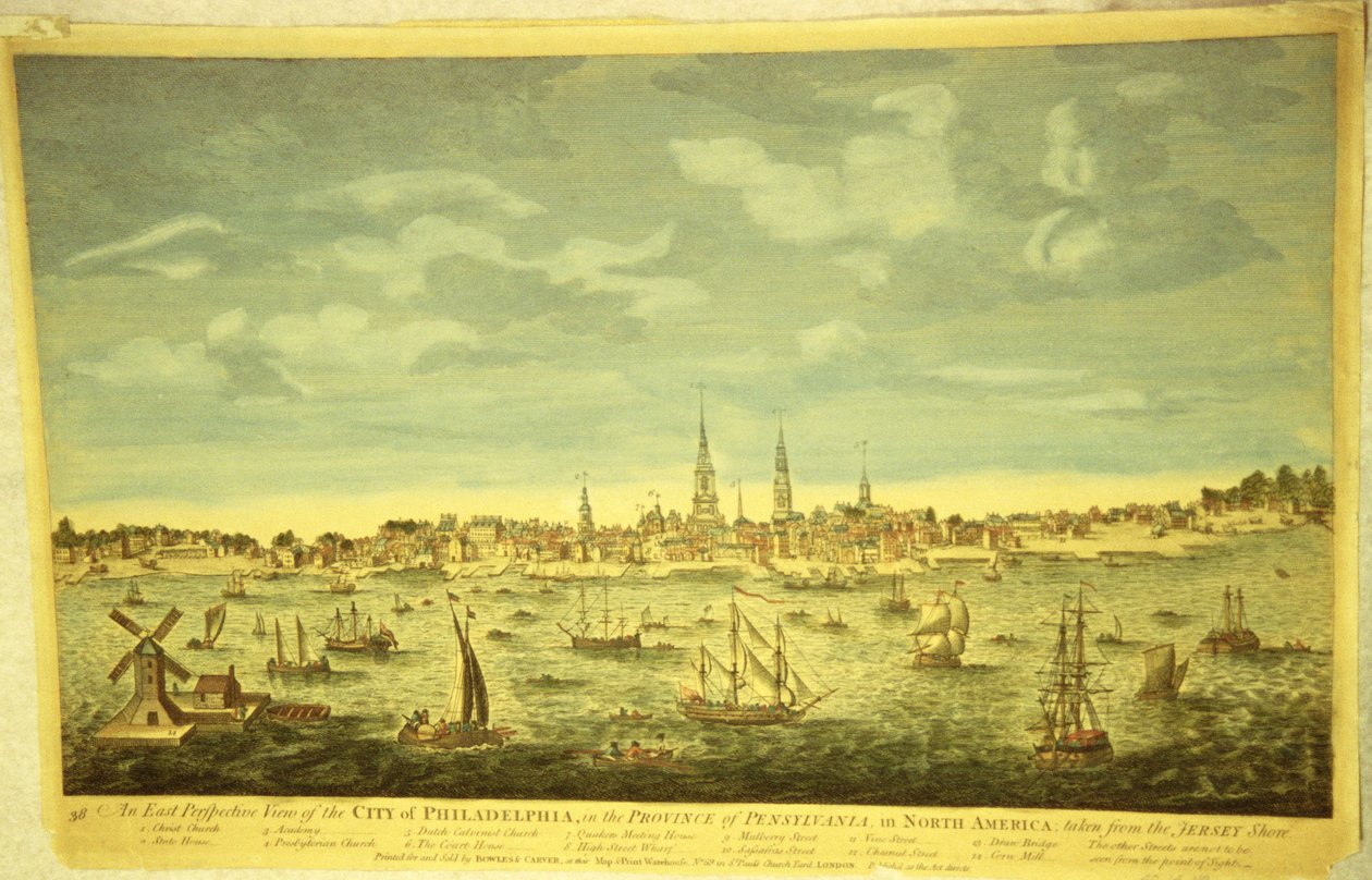 Une perspective est de la ville de Philadelphie, c.1790 - English School