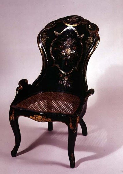 Chaise avec siège en canne fendue et décoration en nacre, vers 1840-50 - English School