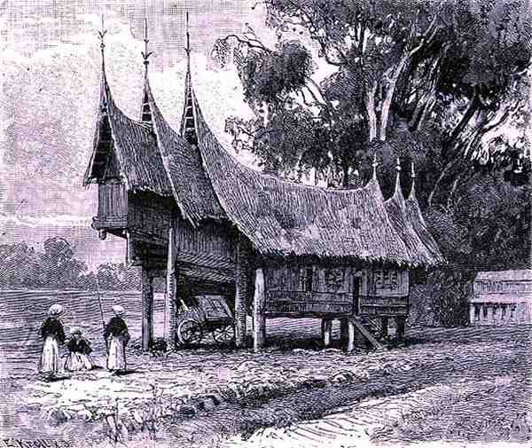 Maison au centre de Sumatra, gravé par E. Krell, de The History of Mankind, Vol.1, par Prof. Friedrich Ratzel, 1896 - English School