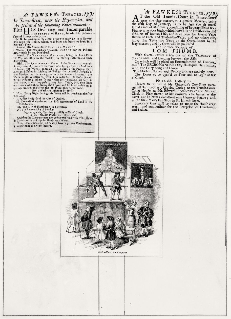 Deux annonces relatives à Faux, le magicien, c.1731-34 - English School