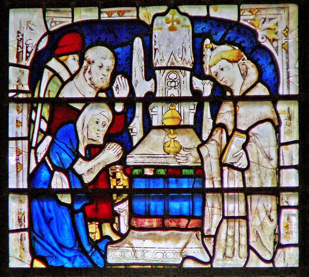 Fenêtre représentant une femme lépreuse priant au sanctuaire de St. William Wellcome, York Minster - English School