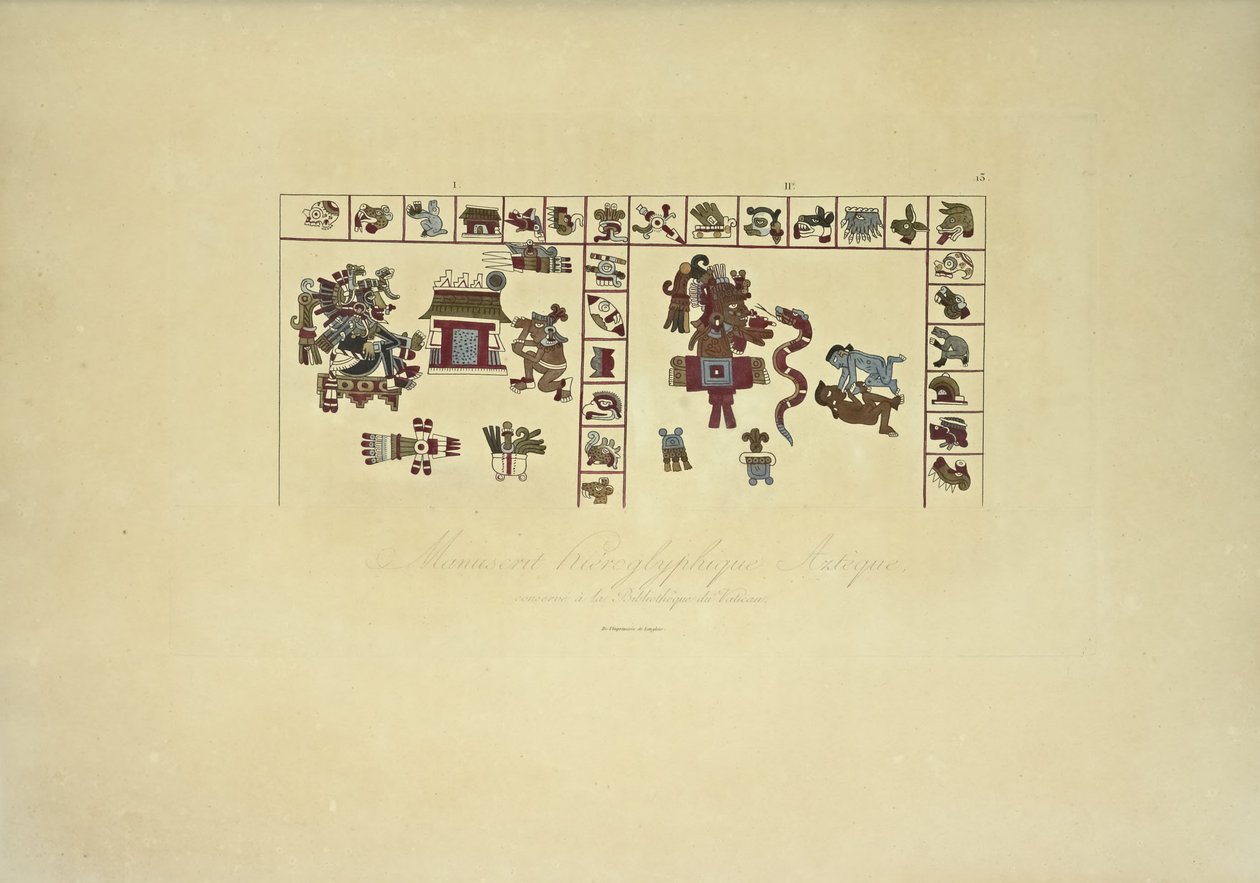 Manuscrit hiéroglyphique aztèque conservé à la Bibliothèque Vaticane, illustration de Vues des Cordillères et Monuments des Peuples Indigènes de l
