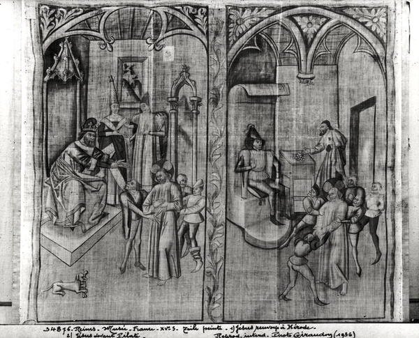 Christ devant Hérode, Christ devant Pilate, un des quatre ensembles pour une représentation du Mystère de la Passion, de l