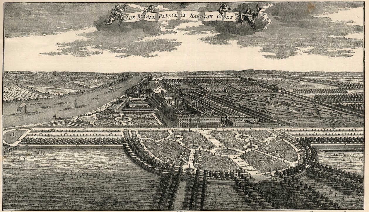 Carte du domaine royal de Hampton Court, montrant les avenues du parc aménagées par Guillaume III - French School