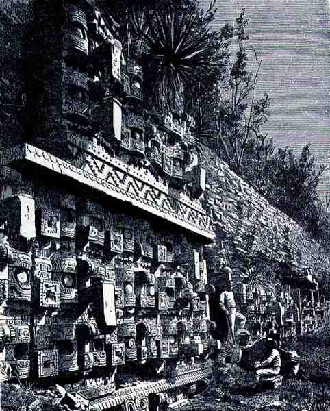 Ruines du premier palais de Kabah, des anciennes cités du Nouveau Monde, par Claude-Joseph-Désiré Charnay, pub. 1887 - French School