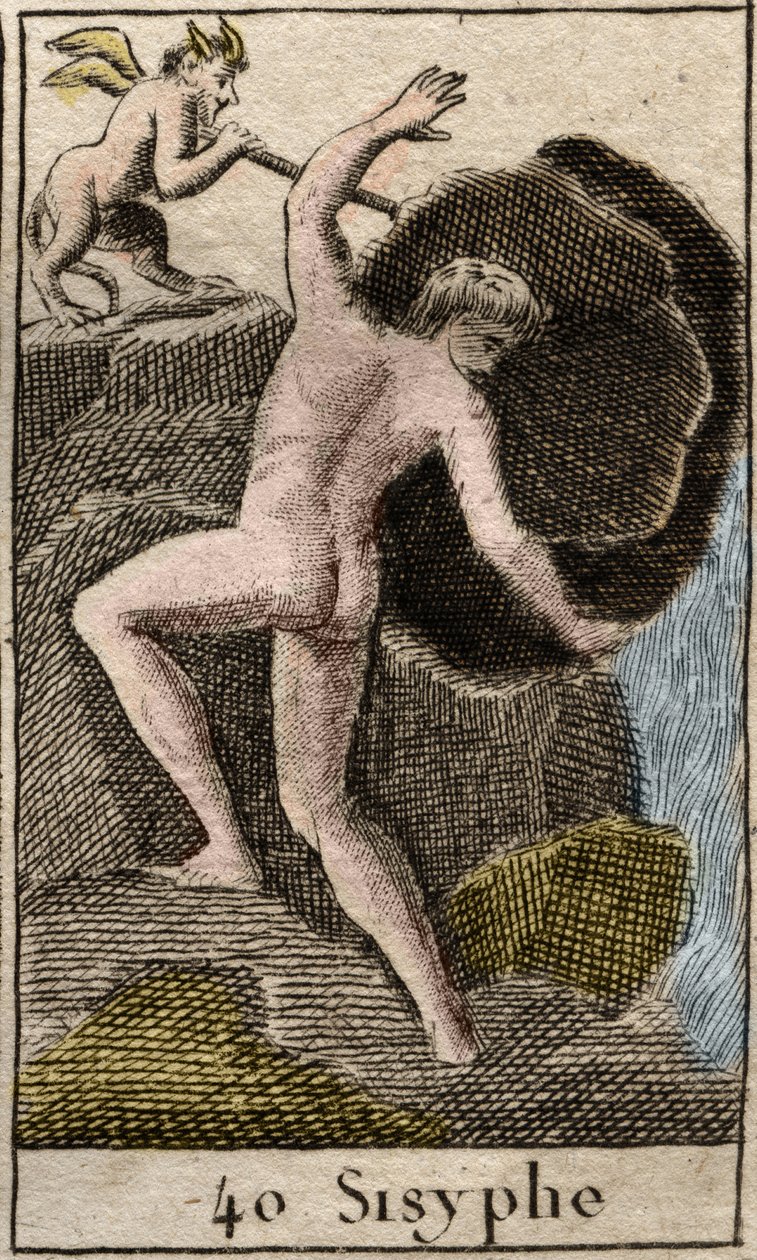Sisyphe, illustration de Mythologie de la Jeunesse, 1803 - French School