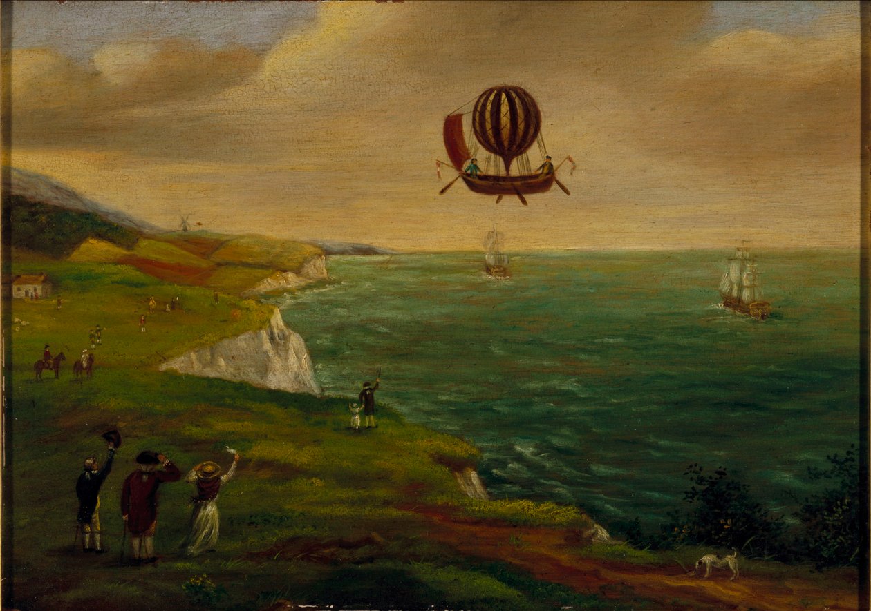 La première traversée en montgolfière de la Manche, 7 janvier 1785, vers 1785 - French School