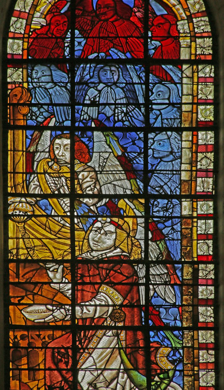 Vitrail représentant des anges au Couronnement de la Vierge - French School