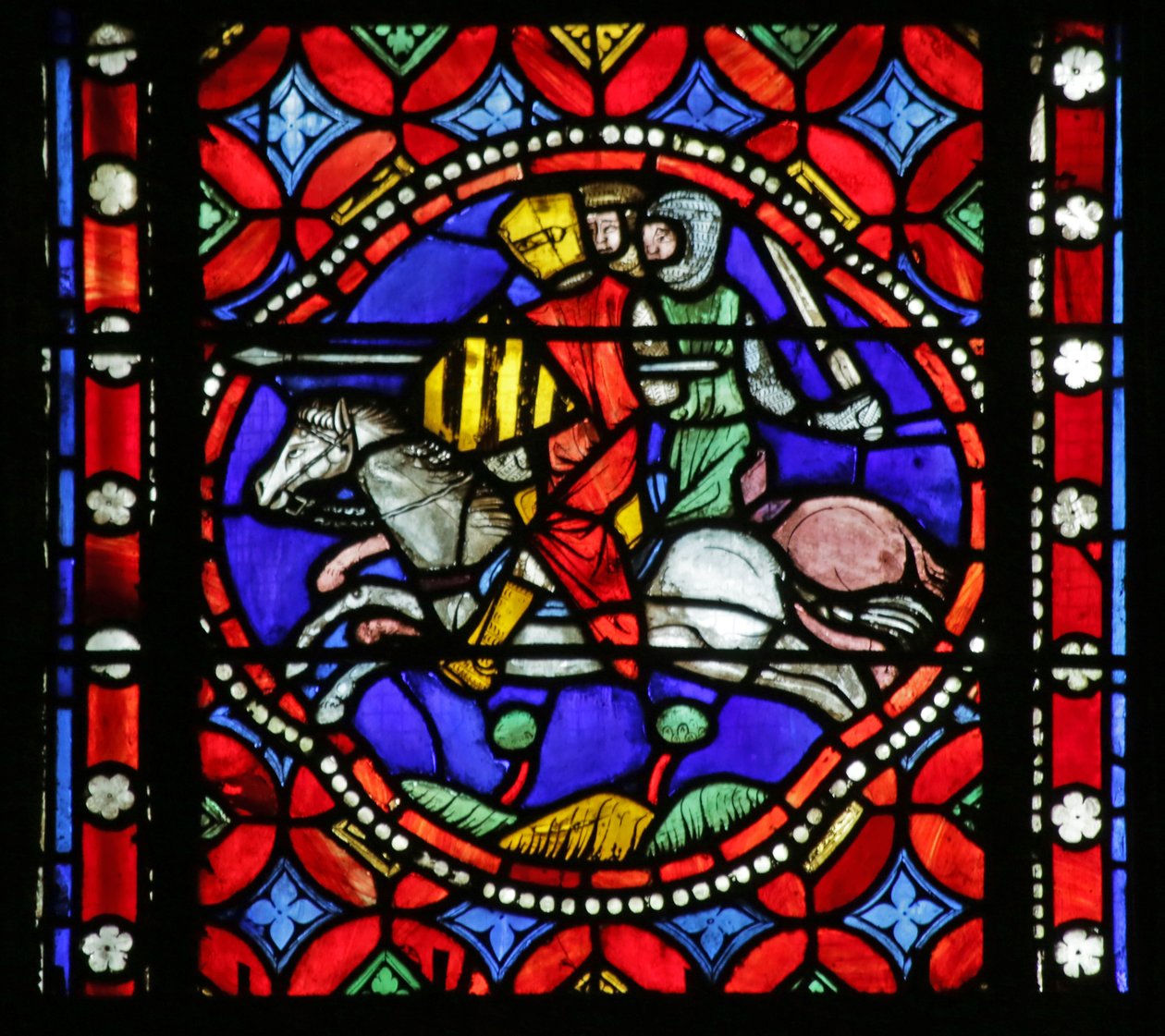 Vitrail représentant de la Vie de Saint Bonnet : Pavie assiégée par les Barons - French School