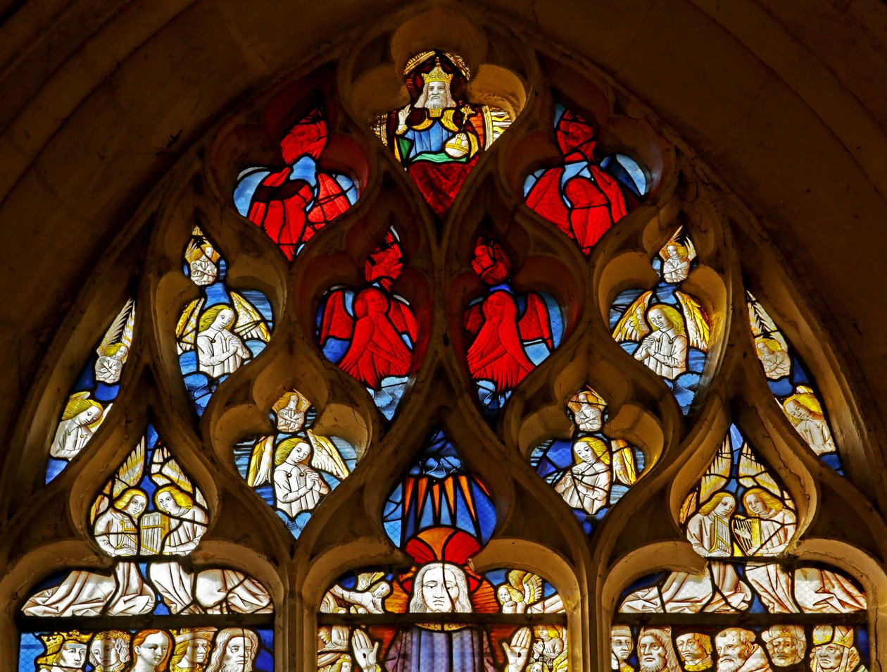 Fenêtre représentant Dieu, Anges et au-dessus la Seconde Venue du Christ - French School