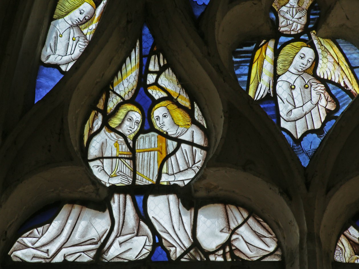 Fenêtre représentant Dieu, Anges et au-dessus la Seconde Venue du Christ - French School