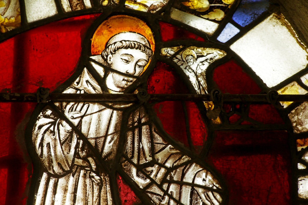 Saint François jeune moine ayant une vision du Christ - French School