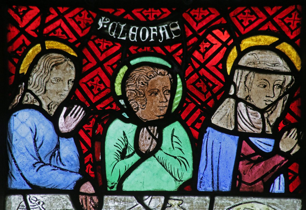 Vitrail représentant Trois figures du Mariage de Cana - French School