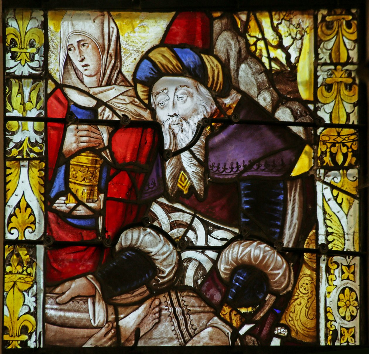 Vitrail représentant une Scène incomplète avec Sainte Marie-Madeleine et un Joseph d