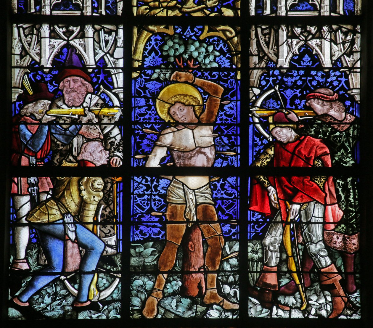 Vitrail représentant le martyre de Saint Sébastien - French School