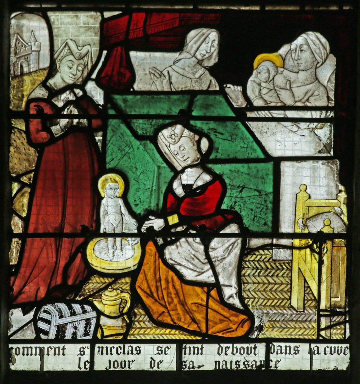 Vitrail représentant la naissance de Saint Nicolas, 1460-70 - French School