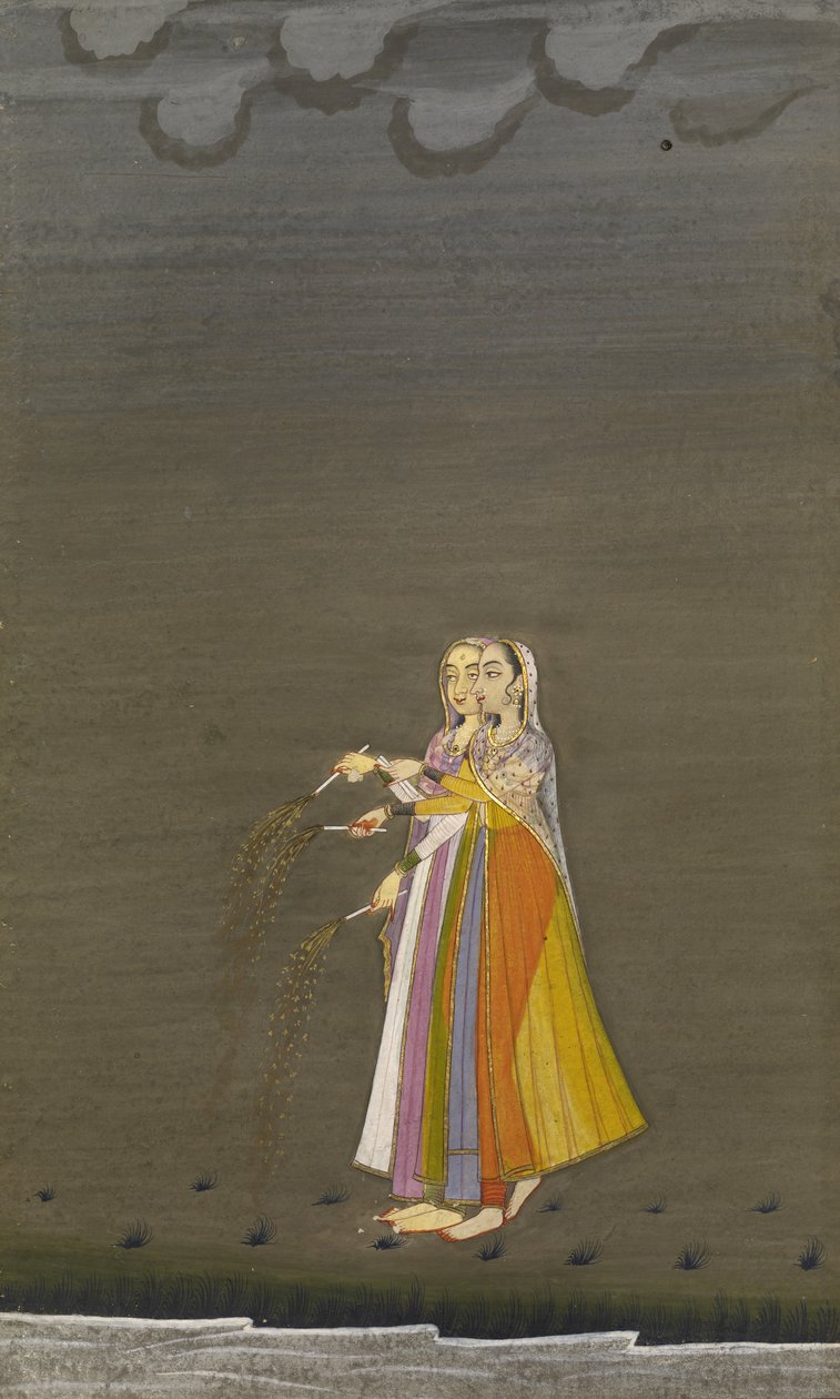Deux filles Nautch avec des étincelles près d