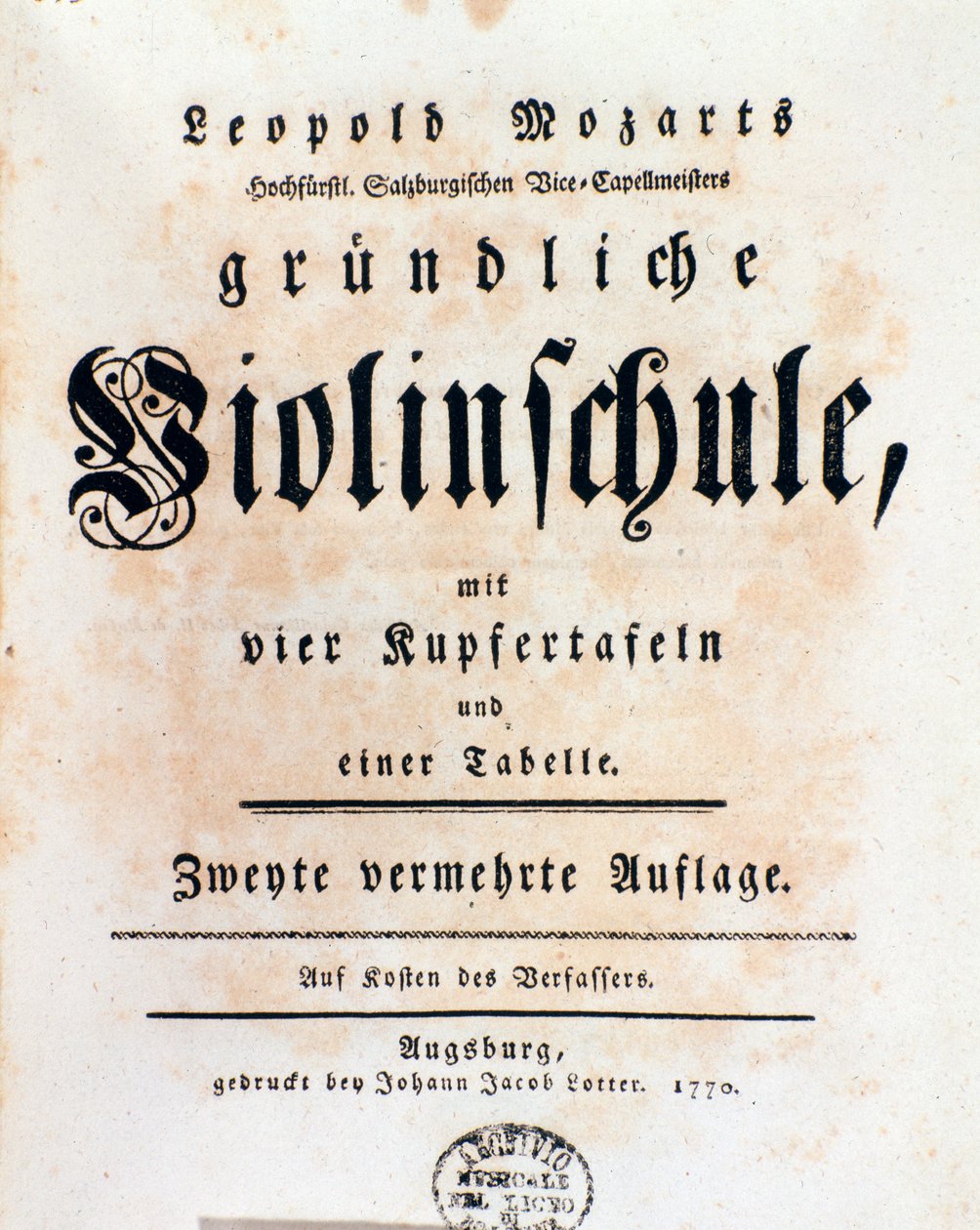 Page de titre de la méthode de violon par Leopold Mozart (1719-1787) père de Wolfgang Amadeus - Italian School