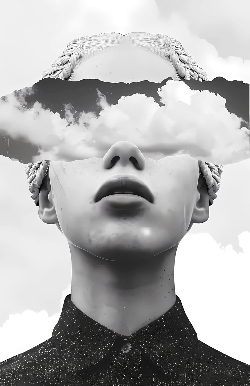 Collage de papier, nuage et portrait abstrait de femme - F. Abderrahim