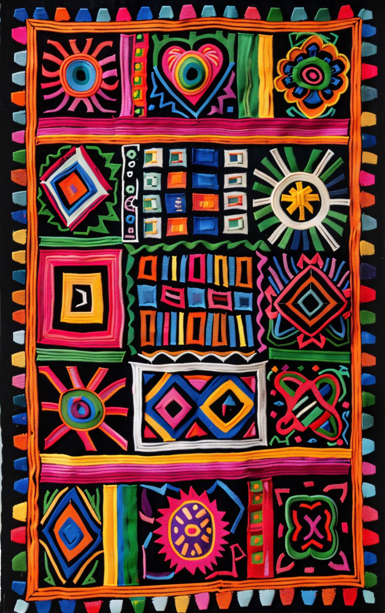 Motif de tapis traditionnel naïf coloré pour impressions sur toile et décoration murale - F. Abderrahim